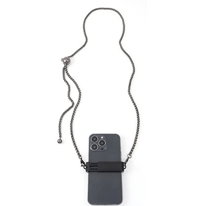 Portable Crossbody Phone Lanyard - Adjustable Metal Chain Case - color: Cell Phone Clips and Chains（gun Black Color）x01