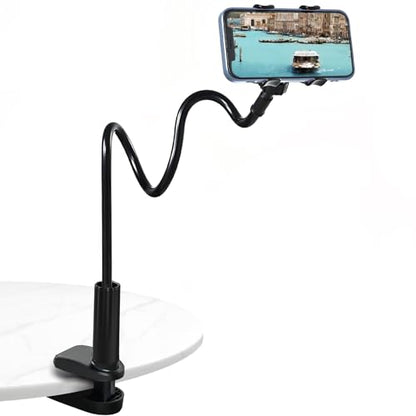 Gooseneck Phone Holder for Bed - Cell Phone Mount Clamp Clip, 360° Flexible Arm, Compatible with iPhone 17 16 15 14 13 12 11 Pro Max Xs Xr X8, Overhead Mount for Desk Phone Holder for 4–7" Smartphones - color: Clamp Mount