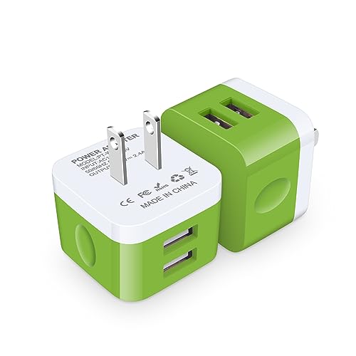 Wall Charger Block, USB Wall Charger for iPhone 17 Air Pro Max 16 15 14 13 12 11,Dual USB Fast Charger for Samsung Galaxy A17 A16 5G A15 A56 A26 Z Flip 7 Fold 7 S25 Ultra S24 S23 S22 S21 S20,Pixel 10 - color: Green