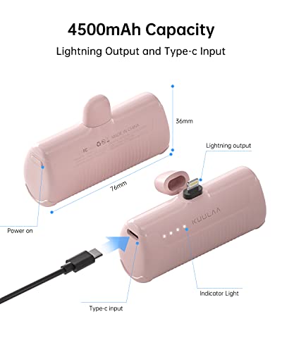 Kuulaa Portable Phone Charger, Small Power Bank 4500mAh Mini Power Bank for iPhone Cute Battery Pack Backup Charger Travel Compatible with iPhone 14/13/12/11/XS/XR (Pink) - color: Pink