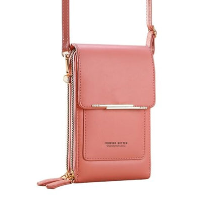 Touchscreen Phone Crossbody Bags for Women,Anti-Theft PU Leather Messenger Bag,RFID Blocking Small Mobile Phone Purse Wallet - color: Light Pink