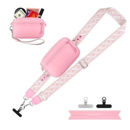 YFWE Clip and Go Strap for Phone with Wallet Crossbody, Adjustable Phone Lanyard with Detachable RFID Wristlet Wallet, Pattern Strap, Pink(M) - color: Pink-pattern Strap, size: Medium