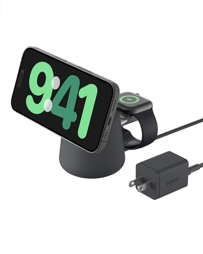 Belkin Qi2 15W Wireless Charging Dock, 2 in 1 Fast iPhone Charger - color: Black, style: Latest Gen