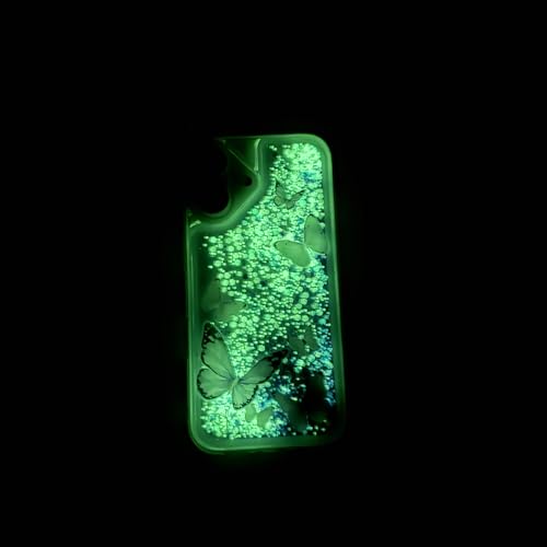 Compatible with iPhone 17 Pro Glitter Butterfly Case Glow in The Dark Women Girls Girly Bling Sparkle Flowing Quicksand Light up Soft TPU Bumper Luminous Clear Phone Cover, Blue - color: Purple, size: iPhone 17