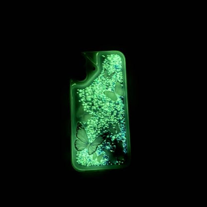 Compatible with iPhone 17 Pro Glitter Butterfly Case Glow in The Dark Women Girls Girly Bling Sparkle Flowing Quicksand Light up Soft TPU Bumper Luminous Clear Phone Cover, Blue - color: Purple, size: iPhone 17