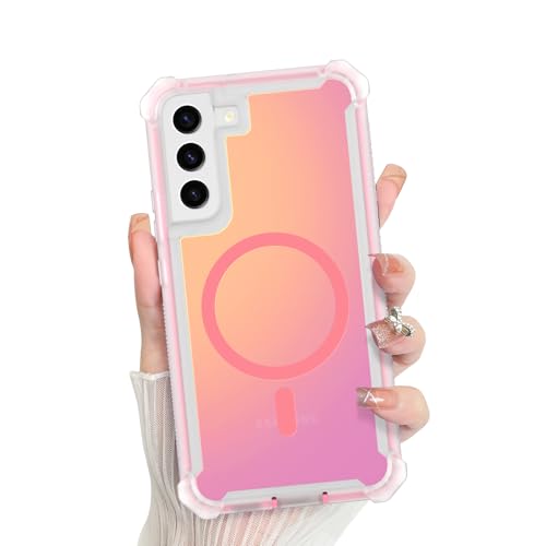 Bonoma for Samsung Galaxy S22 Case Iridescent Crystal Corner -Pink | Back Magnetic Support for MagSafe Shockproof Cover, and High-Duty Protection for Girls Women - color: Iridescent-Pink, size: Samsung Galaxy S22