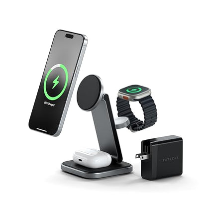 Satechi 3-in-1 Qi2 Wireless Charging Station, 15W Magnetic Charging - size: 3 in 1