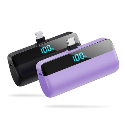 [2-Pack]Mini Portable Charger for iPhone 17/16,Upgraded 5500mAh PD Fast Charging USB C Power Bank,Travel Essentials Battery Pack for iPhone 17/17 Pro Max /Air/16/15 Series Galaxy Android-Black+Purple - color: Black+Purple