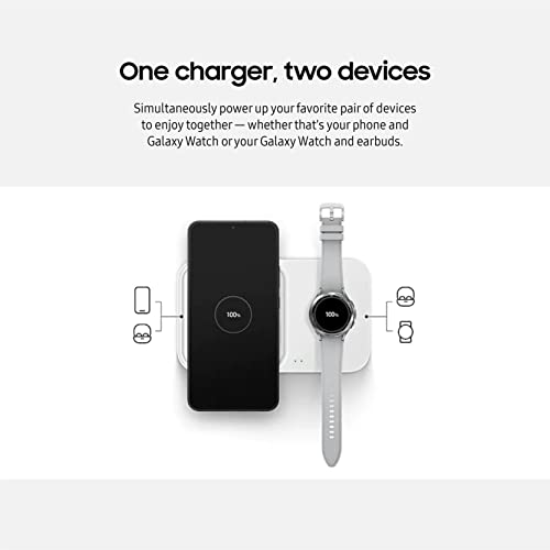 SAMSUNG 15W Wireless Charger Duo w/USB C Cable, Charge 2 Devices at Once, Cordless Super Fast Charging Pad for Galaxy Phones and Devices, 2022, US Version, Black