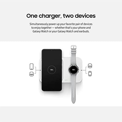 SAMSUNG 15W Wireless Charger Duo w/USB C Cable, Charge 2 Devices at Once, Cordless Super Fast Charging Pad for Galaxy Phones and Devices, 2022, US Version, Black