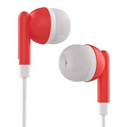 Maeline Bulk Earbuds with 3.5 mm Headphone Plug - 10 Pack - Red - color: Red, size: 10 Pack
