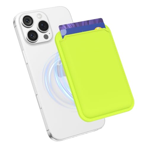 oakxco Magnetic Phone Wallet Stick On, Secure Phone Card Holder Silicone Compatible with Magsafe, Adhesive Pocket Sleeve ID Credit Card, Slim Thin Card Case, Compatible with iPhone Samsung, Neon Green - color: Neon Green