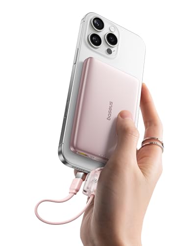 Baseus Picogo Qi2 15W Magsafe Portable Charger, 0.5" Ultra Slim 10000mAh - color: Polished Rose Pink
