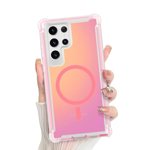 Bonoma for Samsung Galaxy S22 Ultra Case Iridescent Crystal Corner -Pink | Back Magnetic Support for MagSafe Shockproof Cover, and High-Duty Protection for Girls Women - color: Iridescent-Pink, size: Samsung Galaxy S22 Ultra
