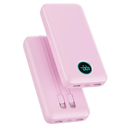 Portable Charger PowerBank 40,800mAh with Built-in Cables,25W PD Fast Charging +QC 4.0 Quick Phone Charging Power Bank, Travel Essential Charger Battery Pack for iPhone 17/16/15 Android Galaxy etc - color: Pink