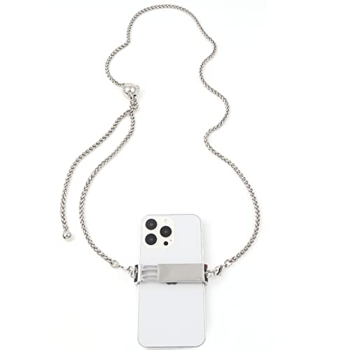 Portable Crossbody Phone Lanyard - Adjustable Metal Chain Case - color: Cell Phone Clips and Chains（silver White Color）x03