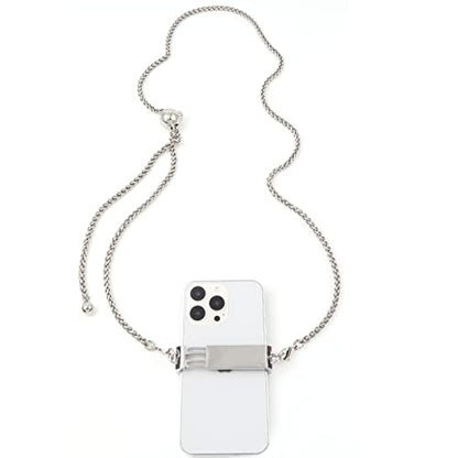 Portable Crossbody Phone Lanyard - Adjustable Metal Chain Case - color: Cell Phone Clips and Chains（silver White Color）x03