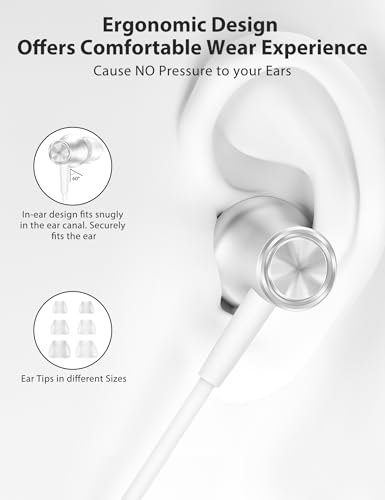 Jiunai USB C Wired Earbuds Right Angle Headphones with Mic Magnetic Silver - color: Silver