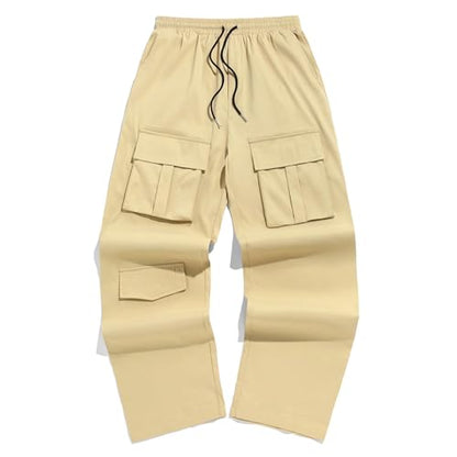 Men Cargo Pants Ripstop Durable Tactical Quick Dry Deep Pockets Construction Travel Job Site Tactical Pants for Men - color: A Khaki, size: Large