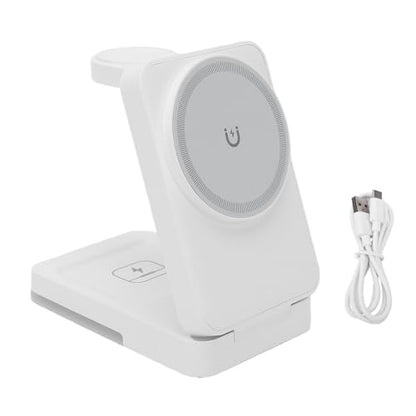 Wireless Charger Stand 3 in 1, Portable Foldable Fast Charging Station 15W for Smartphone, Smartwatch, Earbuds White - color: White
