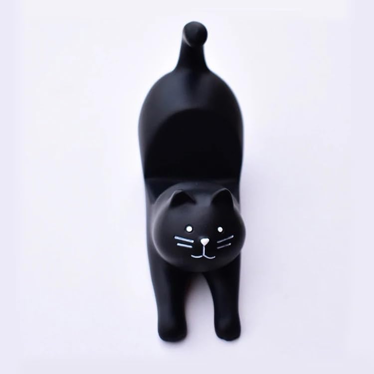 Black Cat Smartphone Stand for Desk, Resein Adjustable Desk Phone Stand, Cute Animal Desktop Accessories, Best Gift for Girls, Office, Home Décor, Mount for iPhone, iPad