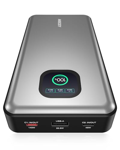140W Laptop Power Bank, 25000mAh with TFT Smart Digital Display - color: Silver