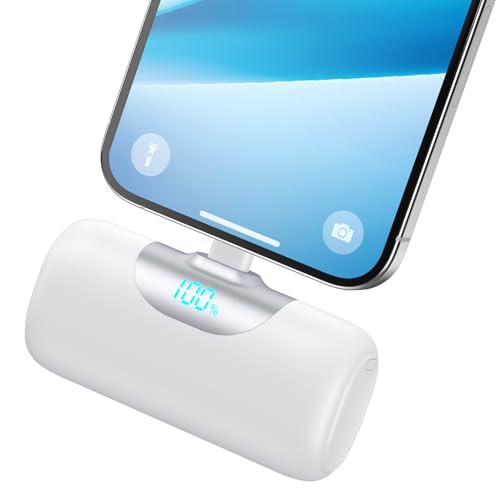 Mini Portable Charger for iPhone,Upgraded 22.5W PD Fast Charging 5500mAh Ultra-Compact Power Bank,LCD Display Plug-in Cute Battery Pack Travel Essentials for iPhone 14/14Pro/13/12/11/X/8/7/6 (White)