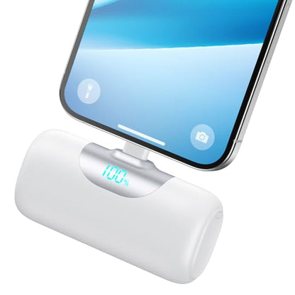 Mini Portable Charger for iPhone,Upgraded 22.5W PD Fast Charging 5500mAh Ultra-Compact Power Bank,LCD Display Plug-in Cute Battery Pack Travel Essentials for iPhone 14/14Pro/13/12/11/X/8/7/6 (White)