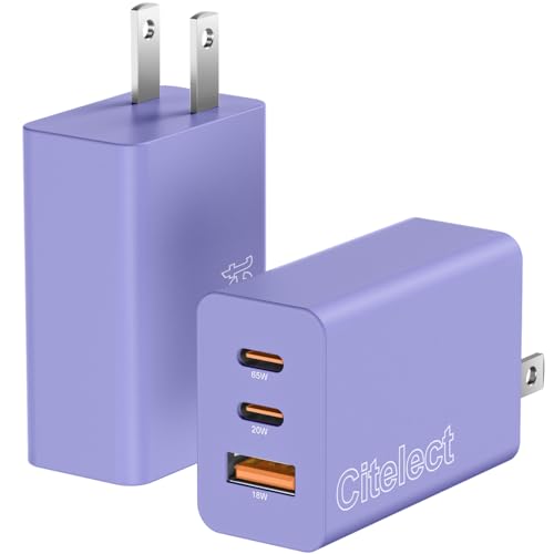 85W Dynamic Power GaN USB-C Fast Charger, 2C1A 3-Port, Max 65W, 2 Pack - color: Purple, size: 2Pack