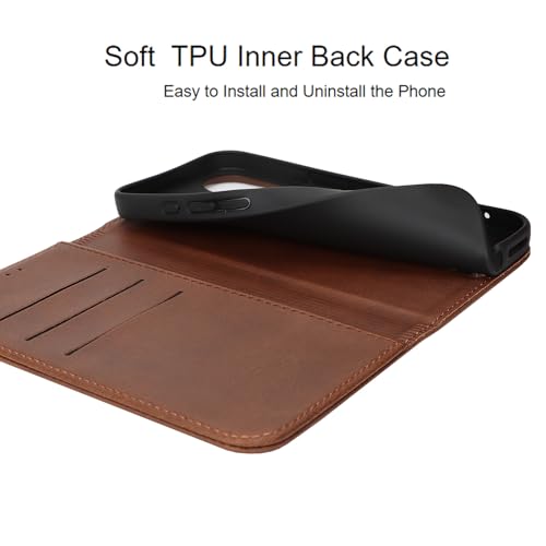 Wallet Case for iPhone 16 Plus,Premium PU Leather Flip Folio Case with Card Slot,Stand Holder and Magnetic Closure TPU Shockproof Interior Protective Case,6.7 Inch,Brown | Premium PU Leather, Flip Folio Purse Case, with Card Slot, Stand Holder,Magnetic Cl