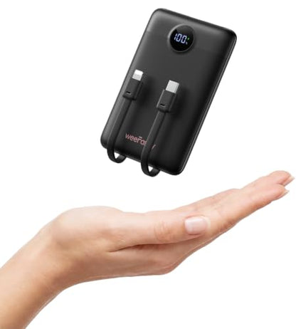 WeeFancy Compact Portable Charger 10000mAh with Built-in Cables - color: Black