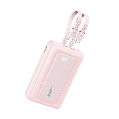 Anker Power Bank,20,000mAh 45W Portable Charger,Dual Built-in USB-C Cables - color: Pink, size: Built-in C cable*2
