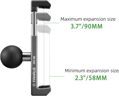 FANAUE Aluminum Bike Phone Holder with 1" Ball for Smartphones with a Width of 2.3" to 3.7", Compatible with RAM Mounts B Size Double Socket Arm & Motorcycle Phone Mount [150mph Wind Anti-Shake]