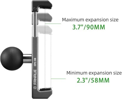 FANAUE Aluminum Bike Phone Holder with 1" Ball for Smartphones with a Width of 2.3" to 3.7", Compatible with RAM Mounts B Size Double Socket Arm & Motorcycle Phone Mount [150mph Wind Anti-Shake]