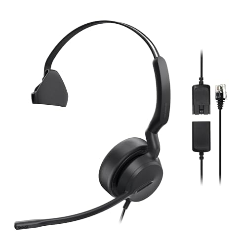 Yealink Phone Headsets for Office Phones YHS36 E2 QD to RJ9 Wired Headset Compatible with Poly Snom Phones Desk Landline VoIP Headset with Microphone -Mono/81g/2.1m Cable - color: Comfort, size: Mono