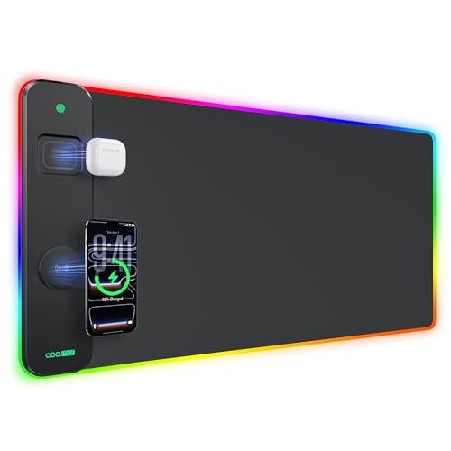 Magnetic Wireless Charging Mouse Pad Gaming, 31.5"x15.8" Large Desk Mat - color: RGB