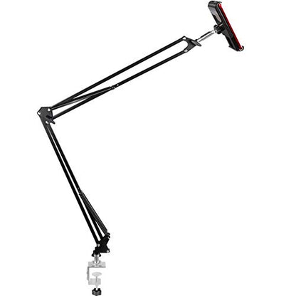 Heavy Duty Phone/Tablet Metal Holder Universal Mobile Cell Smartphone Mount Lazy Bracket 360° Rotation Gooseneck Clamp Stand Flexible Long Arm for 4-11 Inch Devices (Black, 2-Section) - color: Black, size: 2-Section
