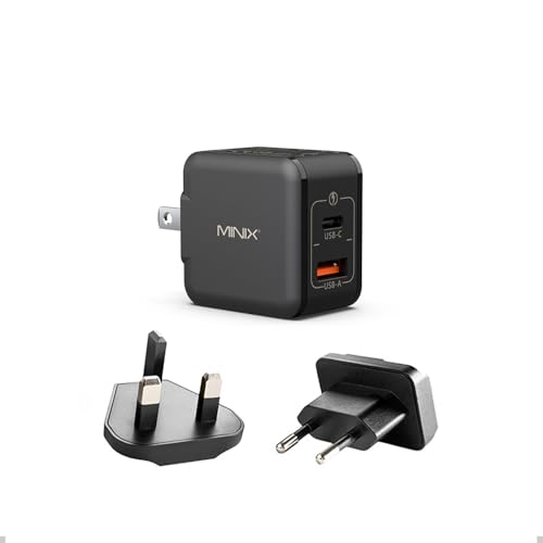 MINIX P1 Mini 30W USB C Charger, 33W PPS 2-Port GaN Charger 1 USB-C Port, 1 USB-A Port with Foldable Plug, Compatible with iPhone 8-15/16 Series, Galaxy S10-S23, Pad and More