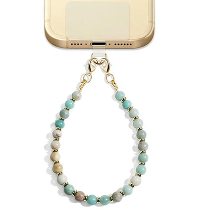 Lostars Gemstone Beaded Phone Wrist Strap for Women, Handmade Design - color: Amazonite