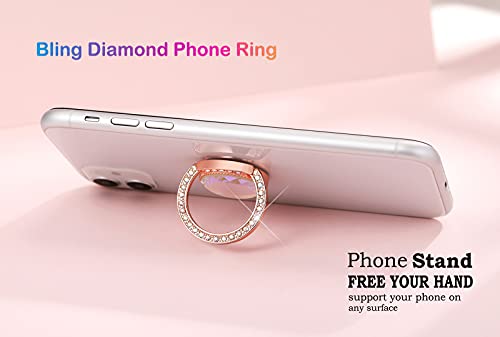 Glitter Bling Bling Phone Ring Holder,Sparkle Phone Ring Grip Artificial Stand with Flat Diamond,Flat Rhinestone Cell Finger Ring for Phones,Pad(Rose Gold) - color: Rose Gold