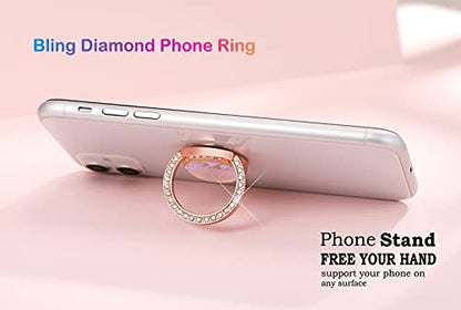 Glitter Bling Bling Phone Ring Holder,Sparkle Phone Ring Grip Artificial Stand with Flat Diamond,Flat Rhinestone Cell Finger Ring for Phones,Pad(Rose Gold) - color: Rose Gold