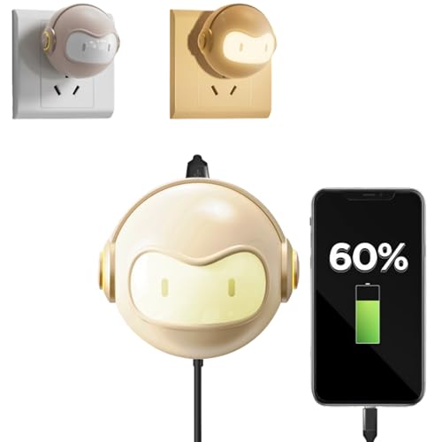 Cute 30W USB C Night Light Wall Charger Space Bot GaN Fast PD Charging Block - Touch Dimmable LED Lamp Power Adapter for iPhone 16, 15 Pro Max, Galaxy S24, iPad, MacBook Air (Beige) - color: Beige