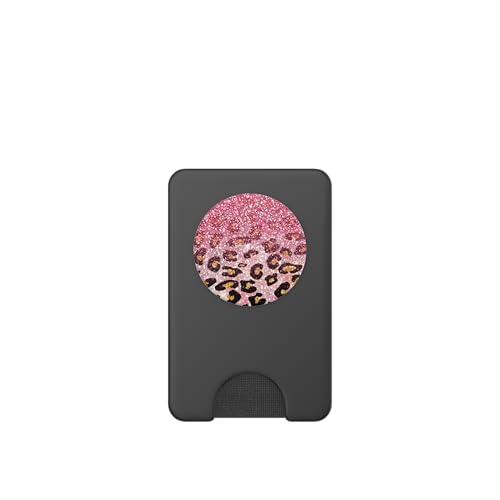 Cute Pink Leopard Print Pattern Fashion Design on Black PopSockets PopWallet for MagSafe - style: Magnetic PopWallet