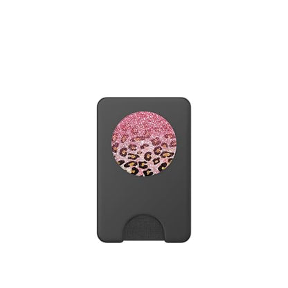 Cute Pink Leopard Print Pattern Fashion Design on Black PopSockets PopWallet for MagSafe - style: Magnetic PopWallet