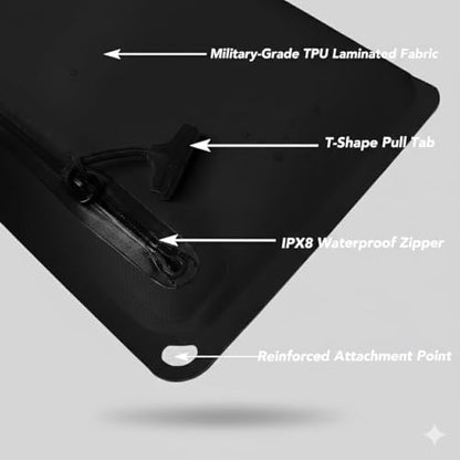 IPX8 Waterproof Tactical EDC Pouch - Large Phone + Passport + Wallet Compatible, Rugged Military-Style Dry Bag with Belt Loop & Attachment Grommets（Black） - color: Black