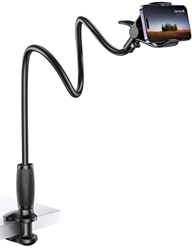 Lamicall Gooseneck Phone Holder for Bed, Stable Flexible Arm Stand for Desk - color: black