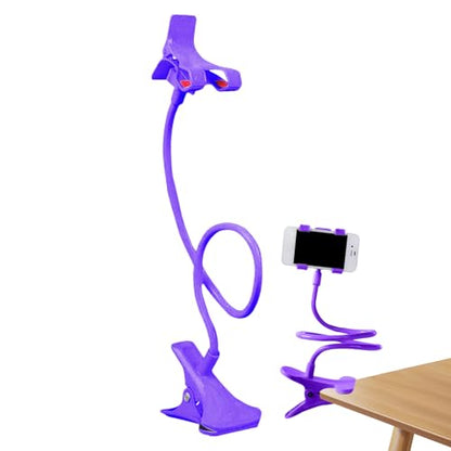 Gooseneck Phone Holder for Bed, Bed Table Phone Mount, Long Lazy Arm Headboard Bedside Bracket Clamp Stand, Easy 360 Adjustment Flexible Cellphone Clip for Home Offices Kitchen Gyms Table, 50cm - color: Purple