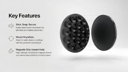 Magnetic Suction Phone Mount - Black Silicone Holder with Strong Suction for iPhone & Android - Versatile Use on Mirror, Glass, Car & Gym