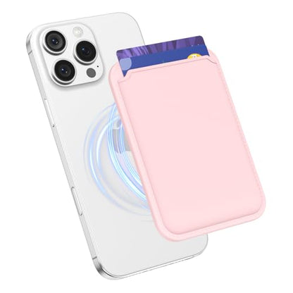 oakxco Magnetic Phone Wallet Stick On, Secure Phone Card Holder Silicone Compatible with Magsafe, Adhesive Pocket Sleeve ID Credit Card, Slim Thin Card Case, Compatible with Apple iPhone Samsung, Pink - color: Pink