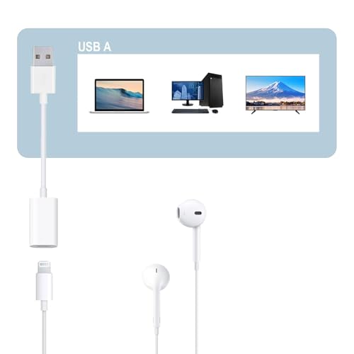Fidioto USB Male to Lightning Female Audio Adapter Cable, USB to Lightning Adapter Converter Support Volume Control Mic Compatible with MacBook Computer PC Headphone,Earphones, Earbuds, and More - style: 2 Pack